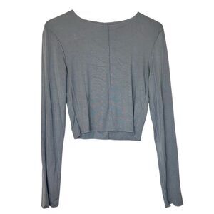 ZARA Crew Neck Long Sleeve Knitted Pullover Crop Top Gray Size Large